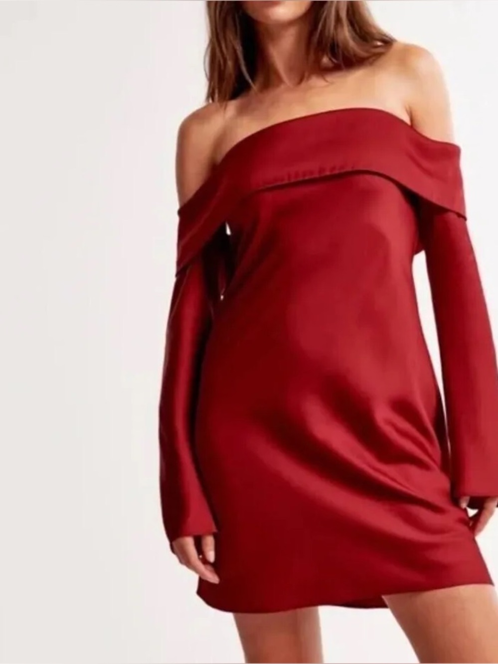 Abercrombie Off-Shoulder Red Satin Mini Dress